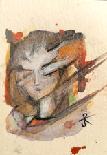 ACEO  Original  Painting Surrealism Abstract Expression Portrait Jess Russell picture