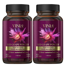 Top 2 Pack Vinia Red Grape Powder Piceid Resveratrol 120 Capsules picture
