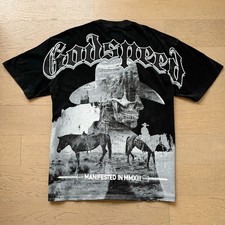 NEW Godspeed Skeleton Cowboy Knight Black print Tee Mens Short Sleeve T-shirt picture