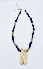 Antq 19th century Glass Trade Beads Native American Necklace w/ Bison Molar picture
