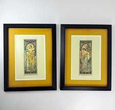 Set 2 Alphonse Mucha Art Nouveau Framed Prints Times of Day 14x18 Mat Glass picture