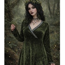 Y2K Silk Velvet Babydoll Top L Green Beaded Whimsigoth Forest Fairy Goblin Glam picture