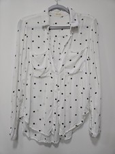 Bella Dahl white long-sleeve button-up black polka dot blouse top Size S picture