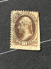 US 10¢ Thomas Jefferson Brown Bank Note Era Stamp Used Vintage 1870s-1880s  picture