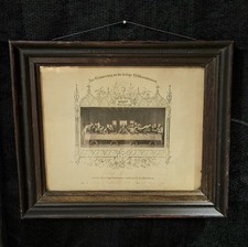 Antique German Holy Communion  Victorian Framed Last Supper Catholic Document picture