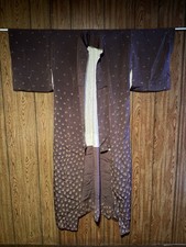Vintage Japanese Kimono Brown Grass Reed Pattern Graduated Full Length Lined picture