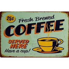 Vintage Fresh Brewed Coffee Metal Tin Sign Retro Wall Decor for Kitchen Cafe Bar picture