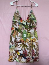 Farm Rio Multicolor Linen V-Neck Button Front Animal Print Mini Dress L picture
