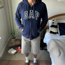 Gap Arch Logo Full Zip Hoodie Sweatshirt Mens Small Navy Blue Stitched S picture