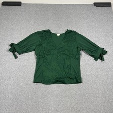 Tiny x Anthropologie Women's Sz S Emerald Green Ophelia Embroidered Top picture