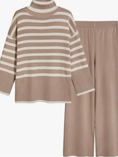 Tanming Women's Striped Sweater Sets 2 Piece Lounge Set- Khaki NWT- Sz. Large picture