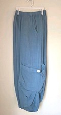Match Point Blue Linen Pants Wide Leg Baggy Pocket 100% Linen Made in USA Size L picture