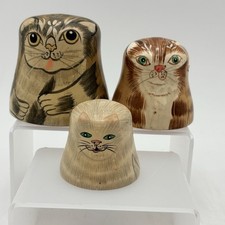 VTG Hand Painted Wooden Stacking Cat Nesting Set 3 Folk Art picture