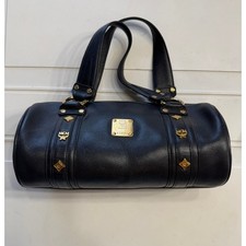 MCM Black Pebbled Leather Gold Hardware Monogram Barrel Bag Shoulder Bag picture