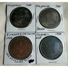 Lot of 4 Fitzgeralds Casino $1 Gaming Tokens Las Vegas Reno NV 1985 1988 Vintage picture
