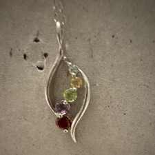 925 Sterling Silver  Pend ant Necklace Multicolor Natural Stones 18in picture