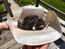 VINTAGE RESISTOL SILVER 7 3/8 STRAW COWBOY HAT 1980s WESTERN STYLE GLAM ROCK picture