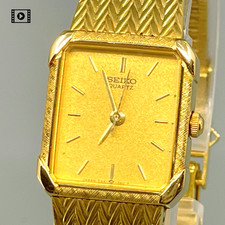 Seiko 7321-5810 Gold Rectangle Qz Womens Watch Vintage 1985 【N Mint】 US Stock picture