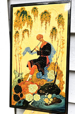 Vintage Russian Lacquer Plaque - Palekh Style  -The Flute Player - 14.5