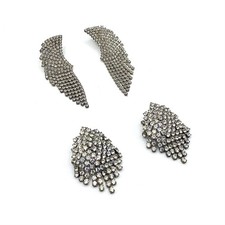 Lot of Two Pair Vintage Glass Waterfall Fringe Angel Wings Stud Earrings Estate picture