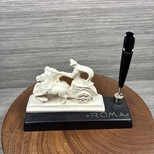 Vintage Italian Alabaster Roman Chariot Pen Stand Desk Organizer Holder ROMA VGC picture