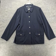 Dialogue Jacket Womens 16 Navy Blue Button Front Pockets Lined QVC Style New picture