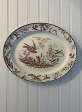 Antique Ridgways Brown Aesthetic Transferware Indus Platter Bird Motif 13.5” picture