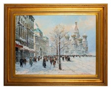 MAGNIFICENT LARGE (40” X 50”) OIL ON CANVAS PAINTING OF THE RED SQUARE IN WINTER picture