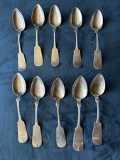 Antique H.W. Preston Coin Silver Spoons Lot of 10 Engraved 169g Early American picture
