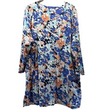 Chicos Women's Tunic Top Size XL Blue Orange Artsy Floral 3/4 Sleeves Pullover picture