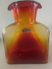 Blenko HTF #384 Tangerine Water Bottle 1958-61 Signed Double Spout MCM picture
