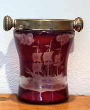 Antique Bohemian Etched Ruby Glass 6.5