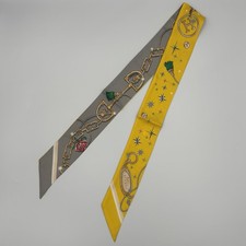 Hermes C'est La Fete Twilly Scarf Jaune Vif Vert Gris Silk Ribbon Daisuke picture
