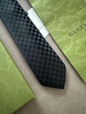 Gucci Mens Tie 3.15” (8cm) GG Pattern Black NWT picture