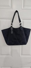 Coach signature black sateen tote bag silver hardware purple interior picture
