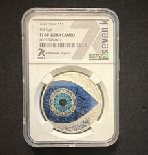 Palau 2020 $5 Evil Eye PF69 Ultra Cameo Multicolor Silver Coin picture
