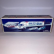 VINTAGE 1997 HESS TOY TRUCK AND 2 RACERS W/ORIGINAL BOX NEW IN BOX picture