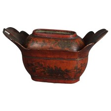 Antique Chinese Polychromed Wooden Basket Circa 1920 picture