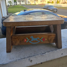Vintage Wooden Child's Step Stool with Rocking Horse Detail picture