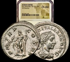 222-235 AD Severus Alexander Ancient Roman Silver Denarius Rome NGC Choice AU picture