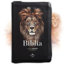 Biblia Leon con Cierre Letra Grande 12 puntos RV1960 imit. piel negro con indice picture