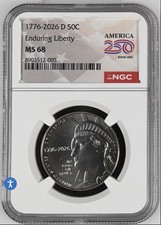 2026-D 50C Enduring Liberty Half Dollar NGC MS68 Denver 250 Flag Label picture