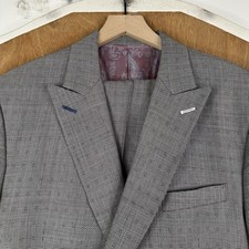 Bespoke Suit Mens 42R Gray Double Breasted Houndstooth Abstract Wool Canvased picture