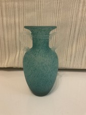 Vintage Italian Murano Scavo Green Art Glass Amphora Vase Applied Handles  picture