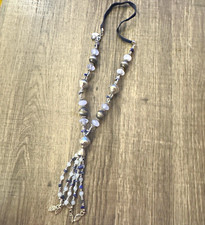 Chico's Beaded Tassel Pendant Necklace Silver Blue White Glass Pre-owned picture