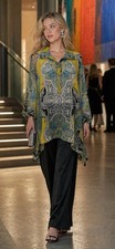 Alfani Women's Yellow Paisley Sheer Tunic Blouse Size 16 3/4 Sleeve Lagenlook picture