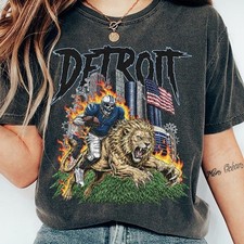Comfort Color Vintage 90s Detroit Football Skull Shirt picture