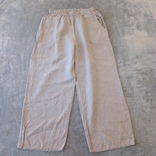 Flax Cropped Pants Womens Small Gray Linen Pull On Pockets 25x23.5 High Rise picture