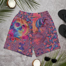 Psychedelic Skull Bloom Hawaiian Shorts Unisex Beach Swim picture