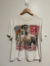 Vintage 50 Cent Jay Z Rock The MC Tour Rap T-Shirt Mens Size Large Thrashed picture